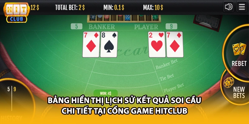 Bảng hiển thị lịch sử kết quả soi cầu chi tiết tại cổng game HITCLUB