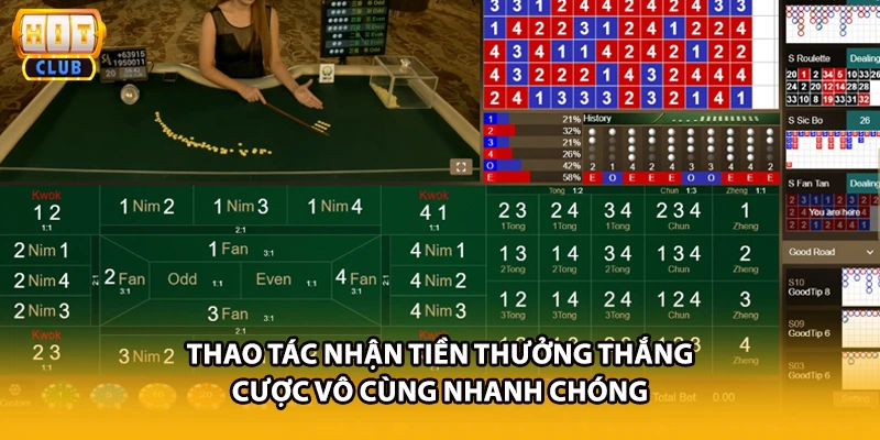 Thao tác nhận tiền thưởng thắng cược vô cùng nhanh chóng
